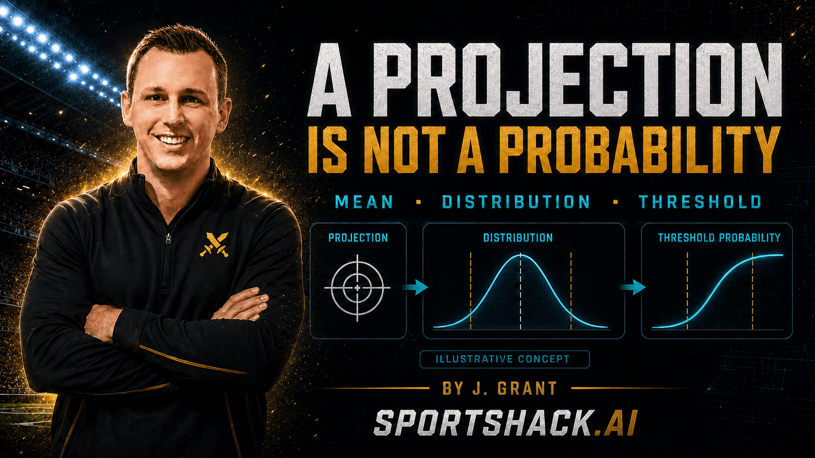 SportsHack graphic: A Projection Is Not a Probability: How NFL Prop Forecasts Should Be Built.