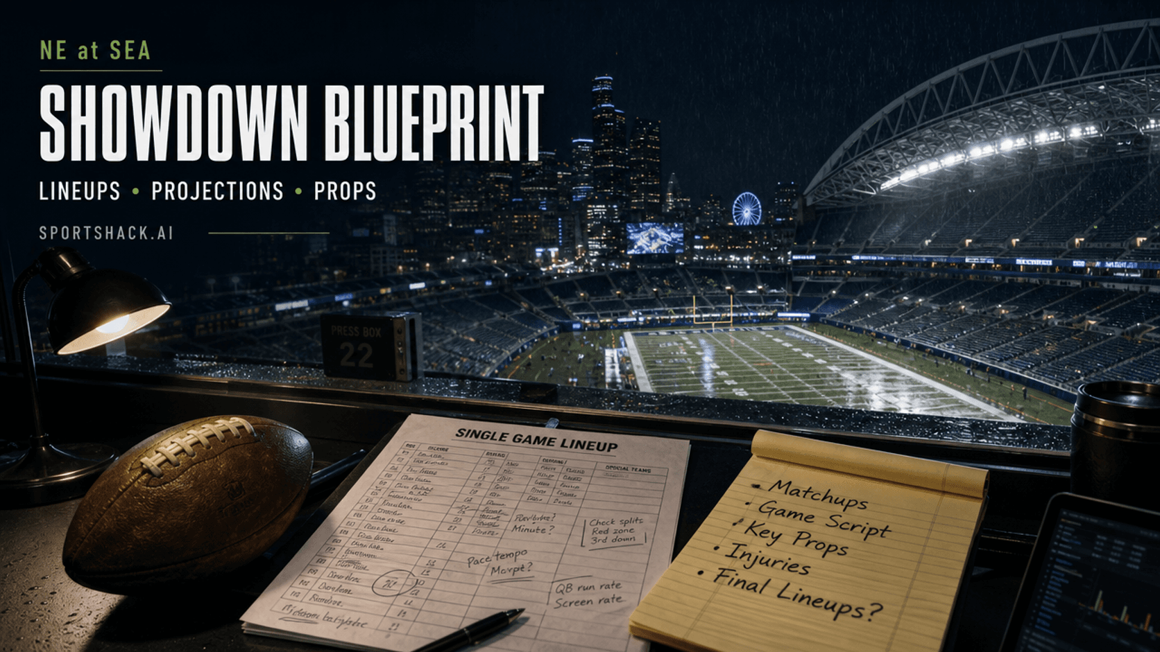 Patriots at Seahawks Showdown Blueprint with lineups, projections and props