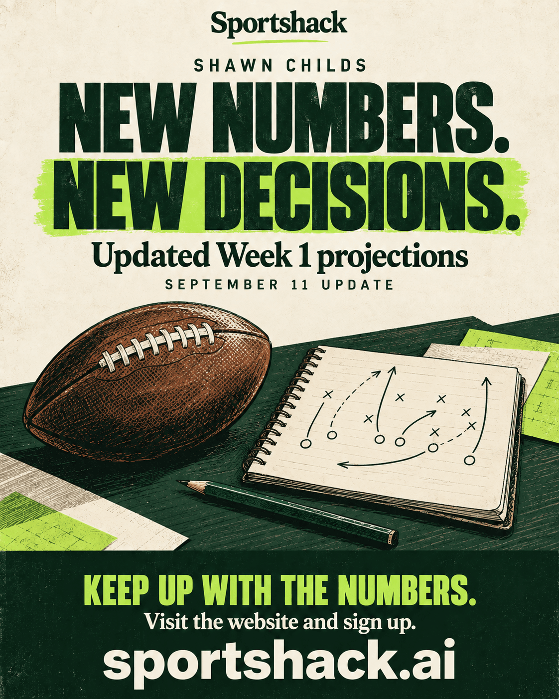 Shawn Childs Week 1 projection update for September 11 on Sportshack.